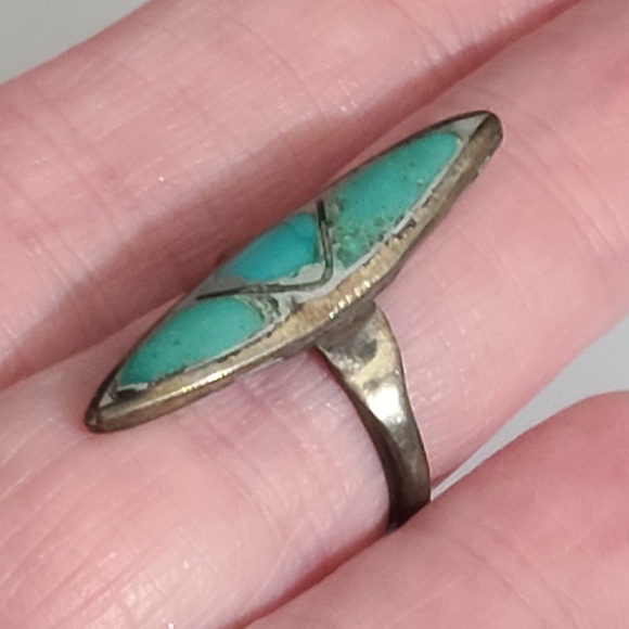 OLD zuni navajo turquoise sterling ring 1920's ? Native American NA sz 5 3/4 - Picture 3 of 10